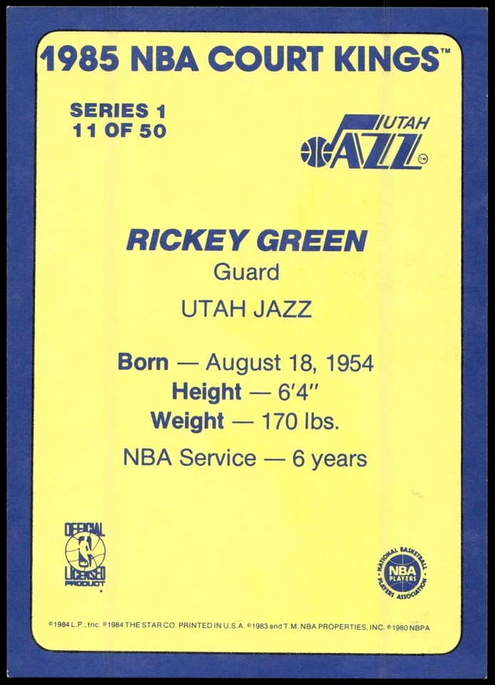 1984-85 Star Court Kings Rickey Green Utah Jazz #11 - Image 2 of 2