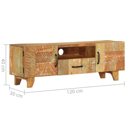 TV Schrank Fernsehtisch Wohnwand Handgeschnitzt 120x30x40 cm Altholz Massiv - Bild 9 von 11