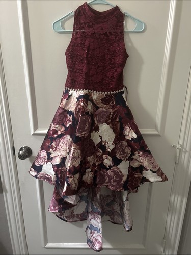 Speechless Kinder Floral Hi Low Party Kleid Mädchen Größe 14 Burgund Gold Marine Rosa - Bild 2 von 8