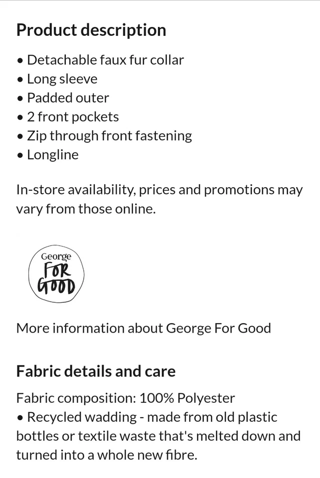 Padded Black Coat With Removable Faux Fur Collar Size XXL - Image 4 of 4