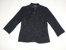 Talbots Womens Lace Jacket Size 10 Short Sleeves Black Floral Button Front Lined