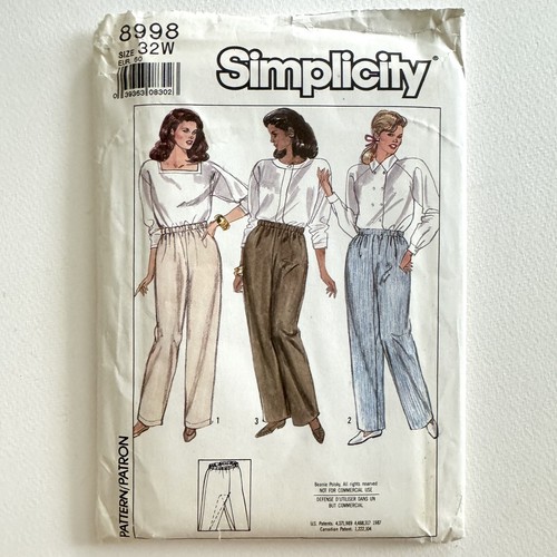 Simplicity Sewing Pattern 8998 size 32W Pull on Pants 1989 Vintage UNCUT - Picture 1 of 2