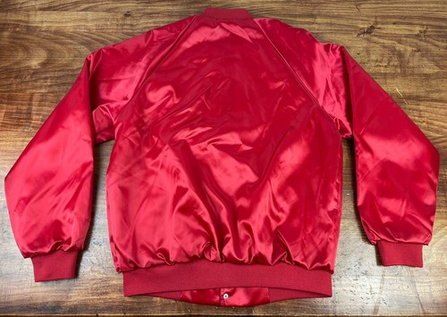 Vintage Cardinal Red Satin Snap Button Jacket Porshe Corvair Men’s Large USA - Picture 4 of 4