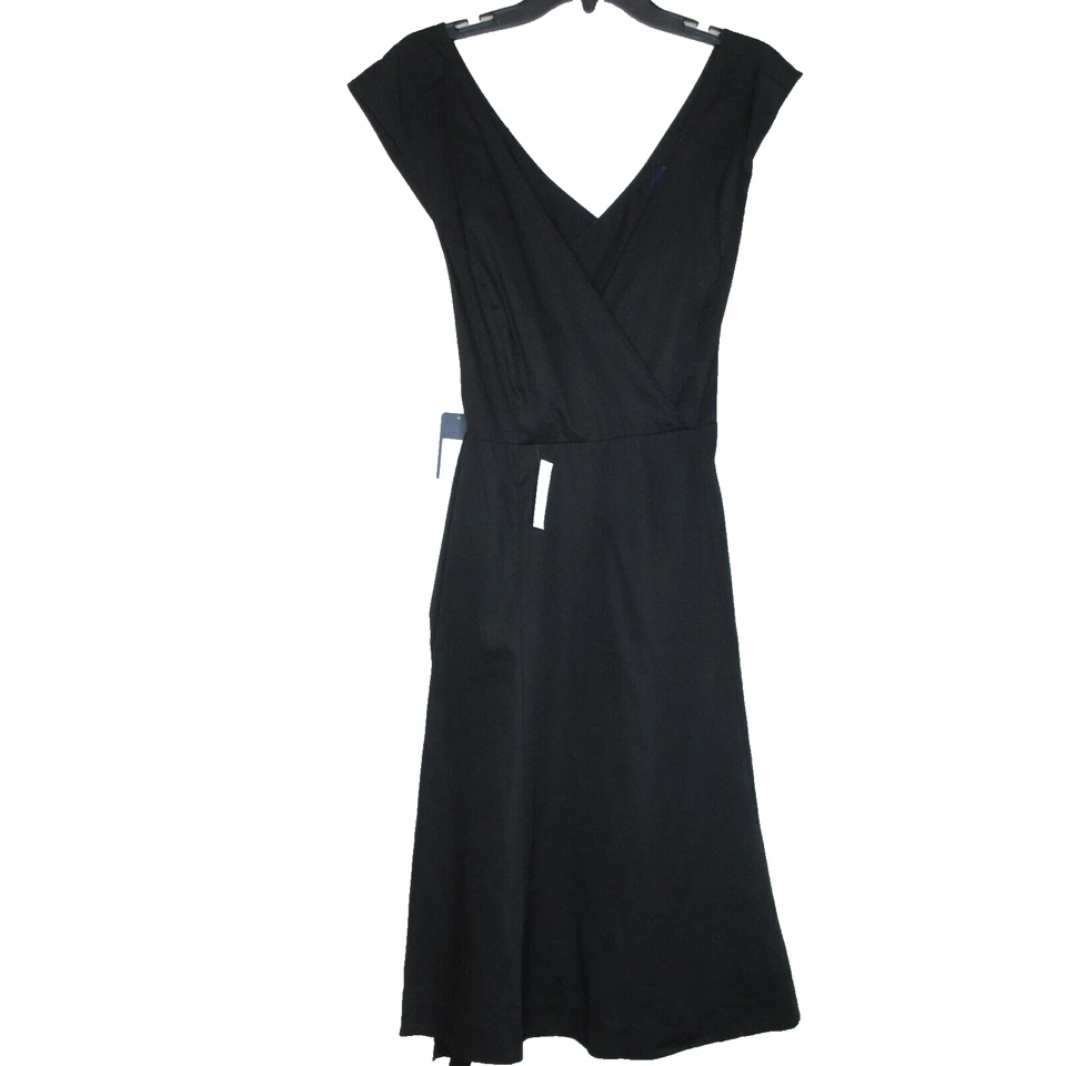 Nuevo con etiquetas Vestido negro para mujer Rachel Roy hasta la rodilla espalda cruzada línea A cuello en V talla 8 B26 Foto 3 de 4