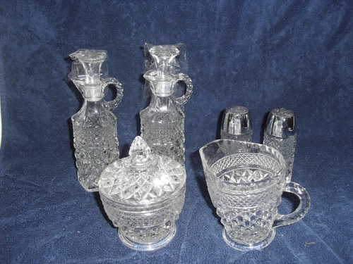 Vintage Anchor Hocking Wexford Table Set Salt Pepper Sugar Creamer Cruets