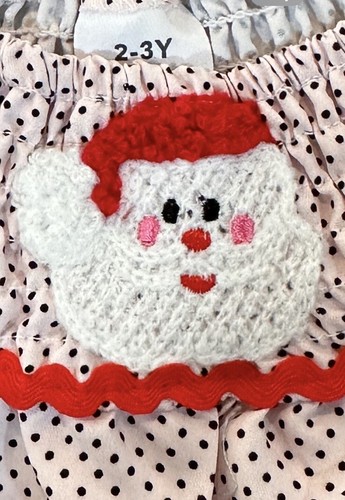 Baby girls size 2T Christmas Santa Claus dress pastel pink polka dot red trim - Picture 3 of 9