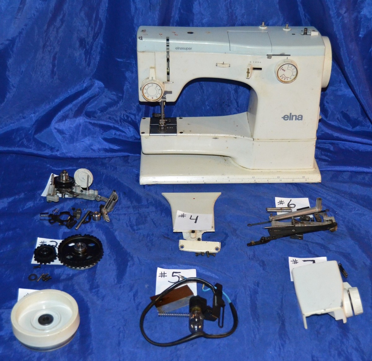 ELNA SUPER FREE-ARM SEWING MACHINE BLUE TOP USED ORIGINAL
