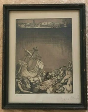 GARA ARNOLD SIGNED FANTASY SURREALISM RARE ENGRAVING PRINT 19TH CENTURY        