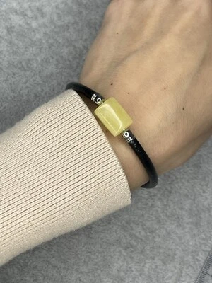 GENUINE Natural Baltic Amber LEATHER Bracelet.Amber Stone Bracelet Adjustable. - Image 1 of 4