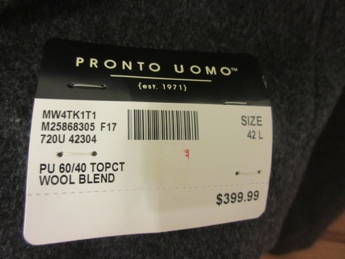 Pronto Uomo Modern Fit Gray Elegant soft wool Topcoat winter warm new with tag - Picture 10 of 12