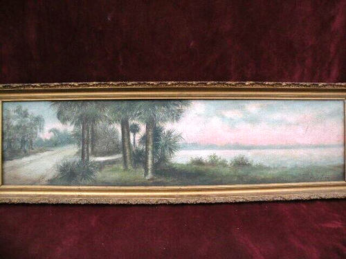 Southern art antique painting palmettos landscape by Julia Slade Howell - Picture 2 of 15