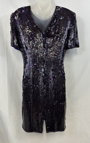 Vintage Scala S/S Sequin Formal Cocktail Dress Purple Size Small Silk Lined - Picture 2 of 8