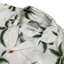 Paradise Found Men's 100% Rayon S/S Hawaiian Camp Shirt White Palm Trees • XL
