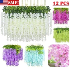 12Pcs 3.6ft Artificial Wisteria Vine Hanging Flower Wedding Garden Colorful USA