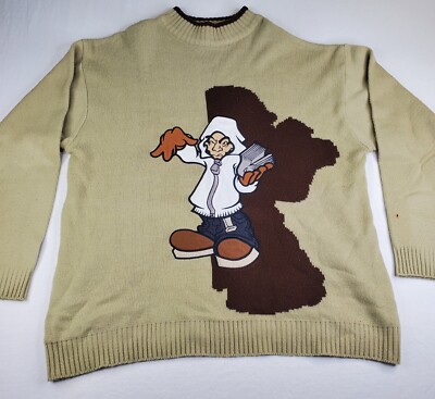 90s unknown real tree sweat 短丈 cityboy VTG Sweater Mens XL Brown Shadow Boy CCNY Urban Y2K Street