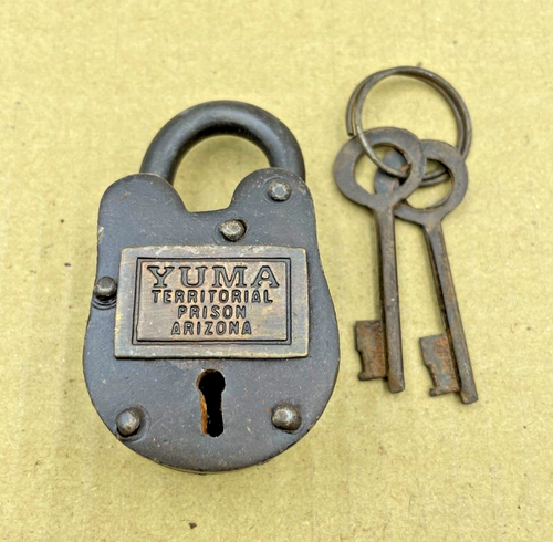 Small Padlock Antique Rustic Finish Steel Lock w/ 2 Keys Yuma Prison AZ - Picture 3 of 9