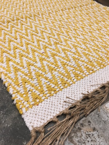 Yellow Chevron Handmade Recycled Cotton Jute Washable Hall Rugs Runner 70x200cm - Picture 6 of 8