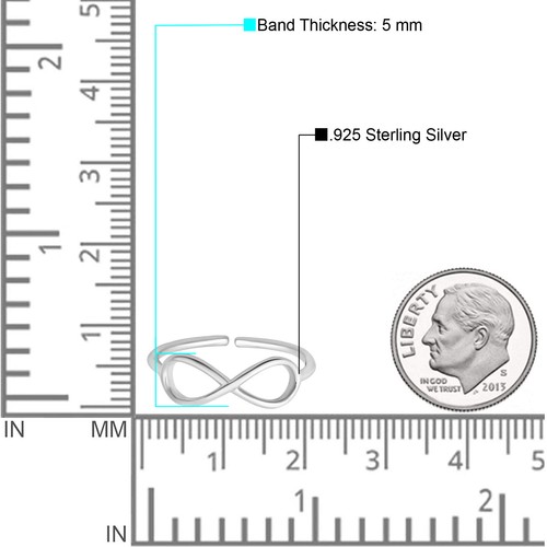 5mm Dainty Infinity Band  925 Sterling Silver Toe Ring Thin Adjustable Toe Ring - Picture 22 of 40