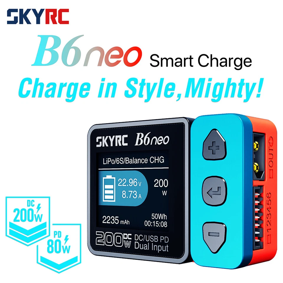 Cargador inteligente SkyRC B6neo DC 200W PD 80W LiPo cargador de equilibrio de batería descargador Foto 2 de 4