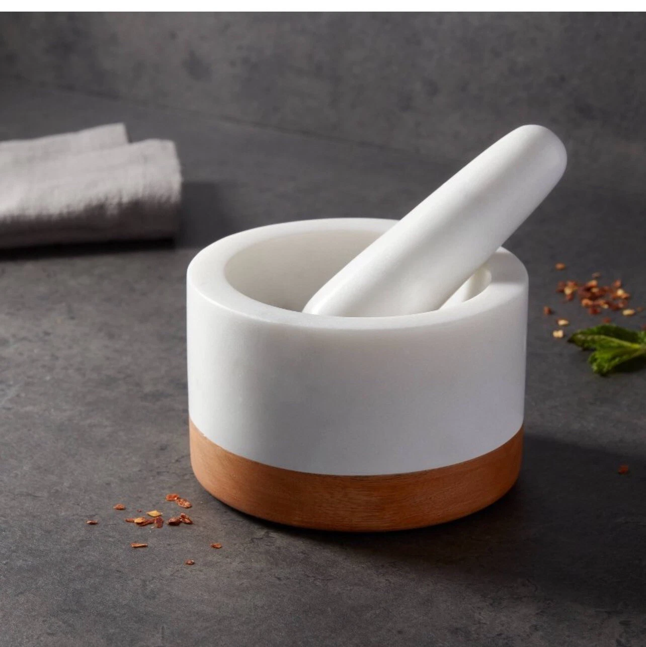 Classic Modern Target Threshold Marble/Wood Mortar And Pedestal