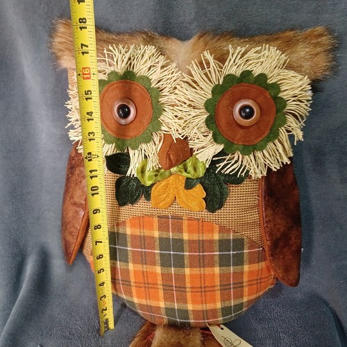 flannel Felt +Fur Owl Pillow Shelf Sitter brown and orange Fall Halloween - Picture 4 of 4