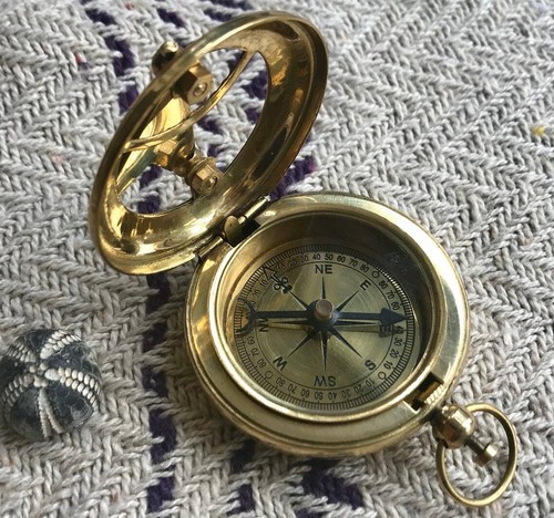 Antique Brass Pocket Compass Vintage Nautical Sundial Marine Compass Best Gift - 第 3/6 張圖片