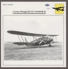 Curtiss Wright BT-32 Condor Warplanes Military Aircraft Edito Service Card USA