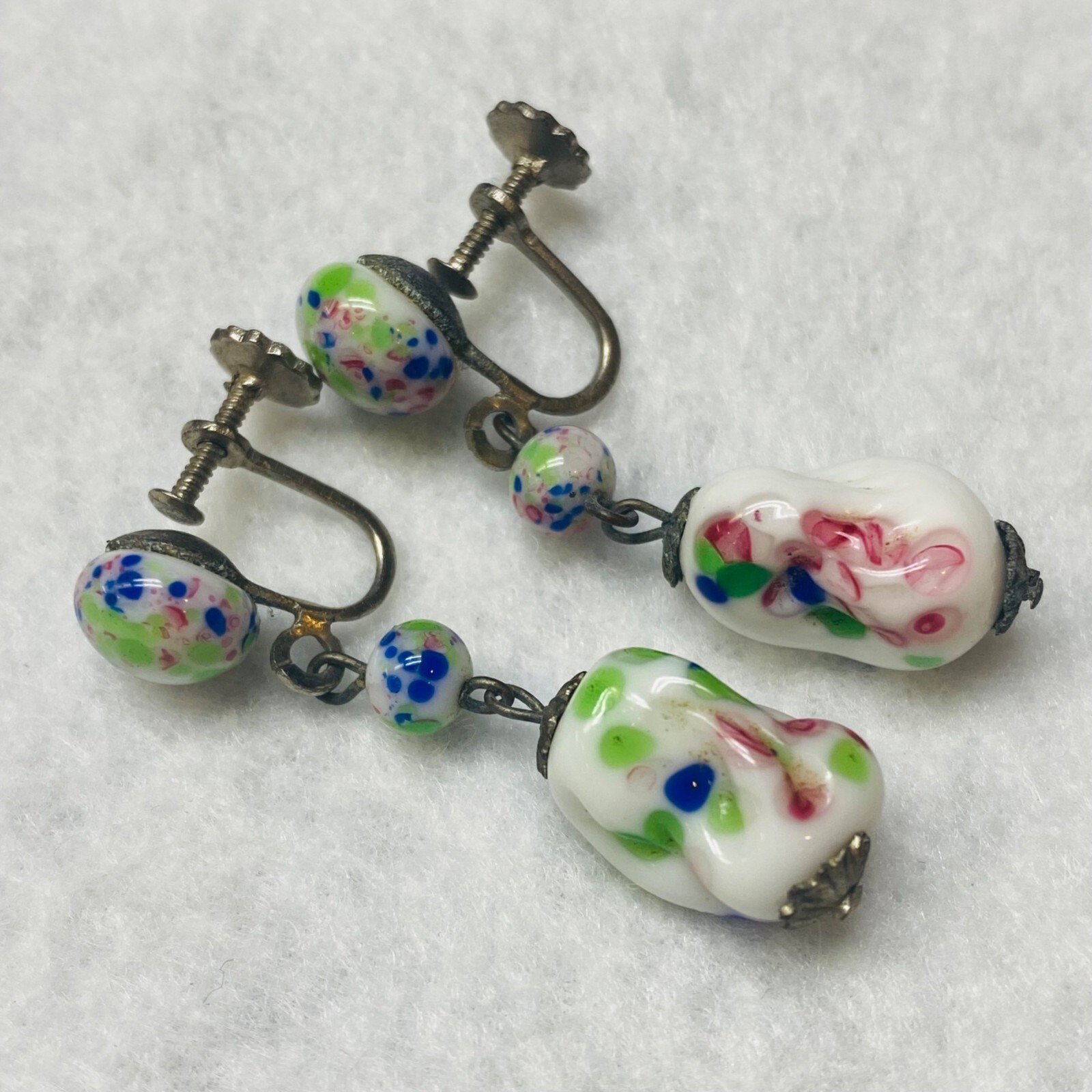 Screw Back Earrings Multicolor Dangle Beaded Vint… - image 3