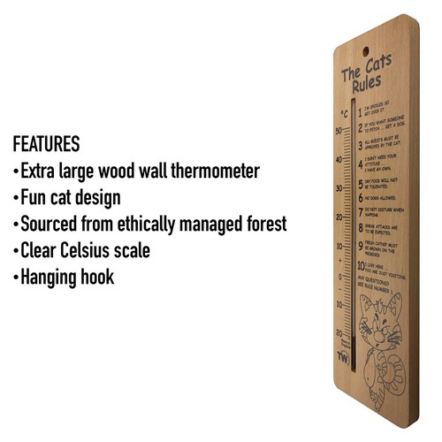 Large 380mm Cat Thermometer Wooden Pet Cat Owners Gifts My Cats Rules IN-304 - Picture 4 of 7