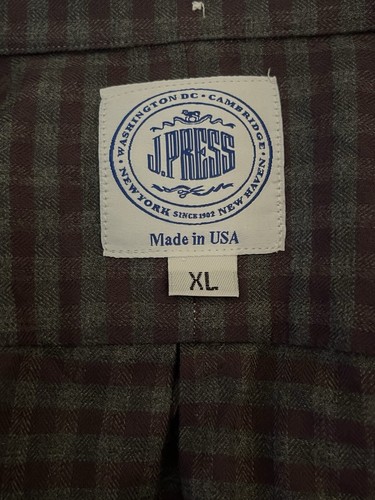 J. Press Shirt Men XL Extra Large Gray Purple Check Long Sleeve USA Made - Picture 3 of 4