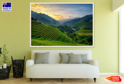 (Laminated) Rice Fields Terraced Sunset View 91x61cm