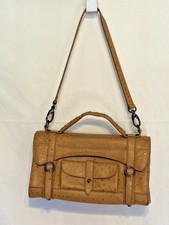 Rare! Via Spiga Medium Beige Ostrich Print Leather Convertible Shoulder/hand Bag