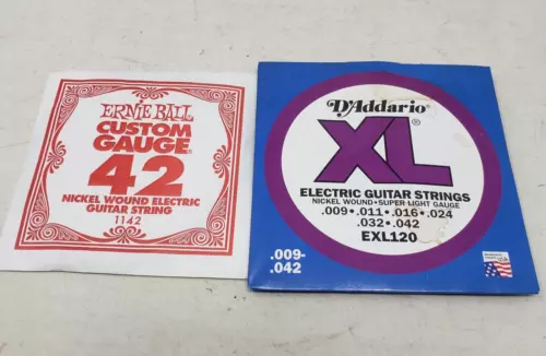 2 Replacement Electric Guitar Strings D'Addario XL Ernie Ball Custom Gauge 42