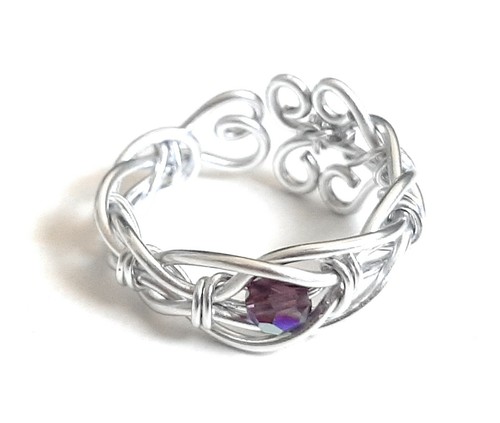 Wire Wrapped Womens Birthstone Ring, Swarovski Crystal, Adjustable, Non-Tarnish - Picture 10 of 20
