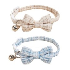 2-Pack Breakaway Cat Collars with Removable Double-Layer Bow Tie Yellow/Blue
