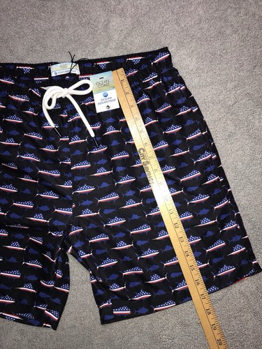 Neu mit Etikett Ocean & Coast Badehose Herren Medium USA Fisch gefüttert rot weiß blau 4. - Bild 5 von 12