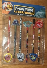 2012 Angry Birds Star Wars 6 Pencils & Eraser Toppers - New in Package
