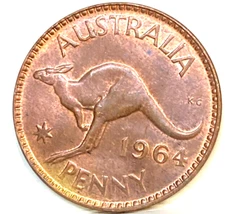 AUSTRALIA 1964 M  PENNY SPECTACULAR COLOUR  SLIGHT FAINT ERROR IN CHOICE UNC GEM
