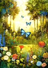 ACEO Artist Trading Card 2.5x3.5 Art Print Butterfly Flower Garden Nature Scene