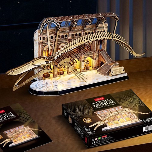 3D Wooden Puzzle Mechanical Wooden Miniature Blue Whale Museum with Light Model - Picture 2 of 10