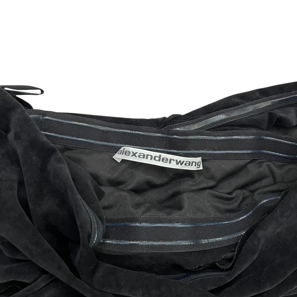 Mini Vestido Alexander Wang Terciopelo Entretejido Hombro Descubierto Bodycon Negro Talla XS Foto 4 de 4