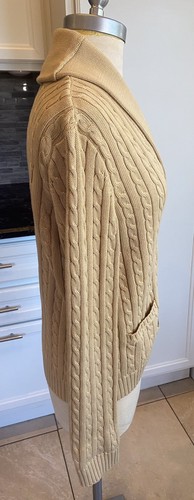 Ralph Lauren Beige Cable Cotton Shawl Cardigan Sweater Size M - Picture 3 of 8