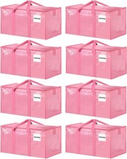 8 Pack Extra Large Clothes Storage Bins with Lids, Moving Bags, Pink
