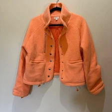 POL Fuzzy Sherpa Jacket Coral Orange Snap Button Front Pocket Cozy Coat