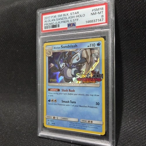 2017 Pokemon: ALOLAN SANDSLASH SM18 [Prerelease STAFF] Guardians Rising NM PSA 8