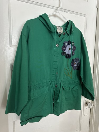 Vintage Westside Connection Green Woman’s Jacket Fabric Flowers 100% Cotton