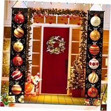 2PCS Christmas Porch Sign Door Banner Decorations, Black Red Merry 2pcs