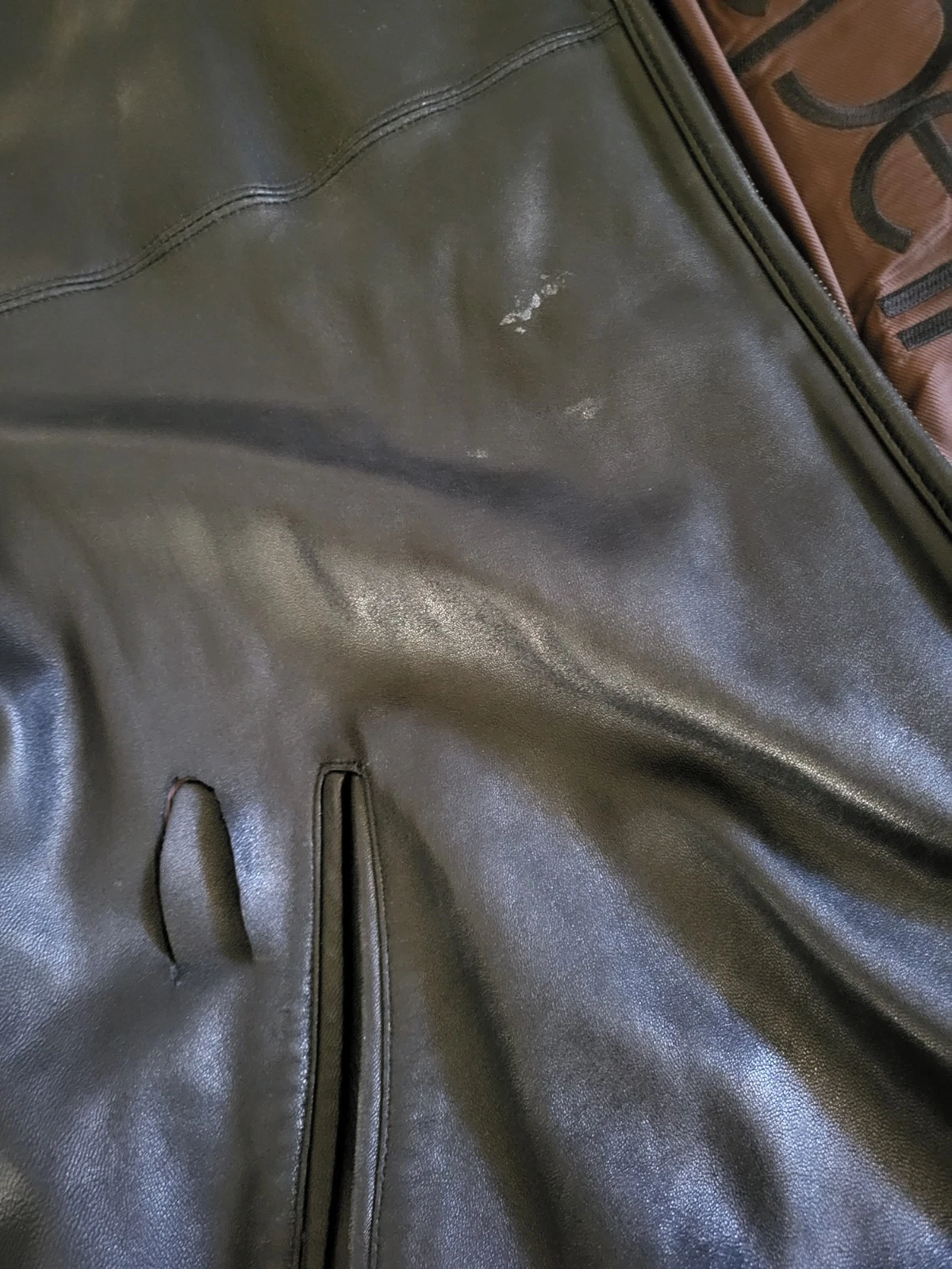 Pelle Pelle Marc Buchanan Leather Bomber Jacket Black/Brown 50 Lined Zip - product detail image 19