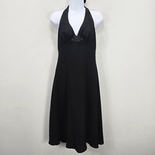 Vintage Y2K Jones Wear Halter Midi Dress 14 Black Plunging Neckline Whimsigoth