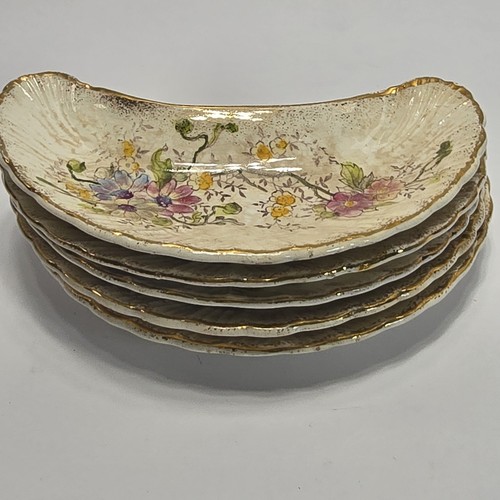 Limoges Hand-Painted Bone China Crescent Bone Dishes – Set of 5, Gold Trim